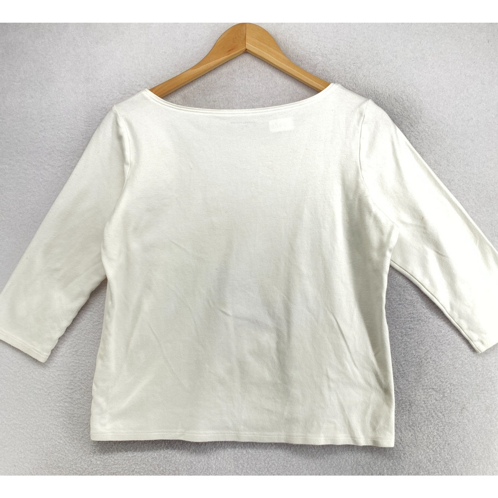 EILEEN FISHER Top M Cotton Interlock Jersey Boat Neck 3/4 Sleeve White - Picture 3 of 12